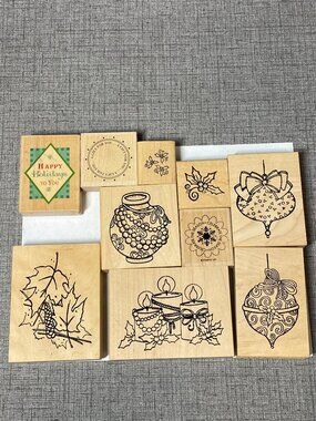 RARE UNIQUE VTG Wood Rubber Stamps Christmas Safire Designs 10pc Lot Bundle